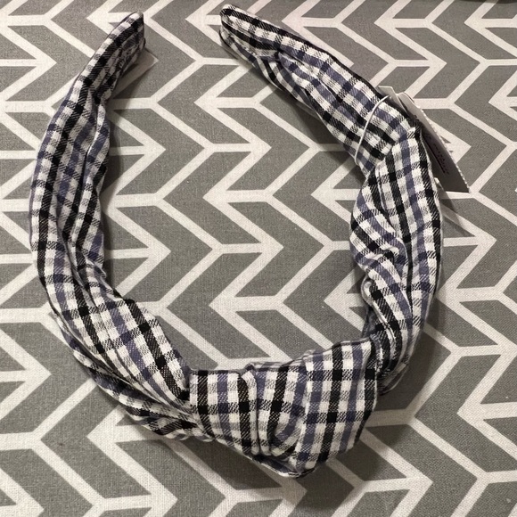 NWT J. Crew Knot Headband in Lightweight Plaid Flannel - Black/Purple/White - Picture 1 of 7